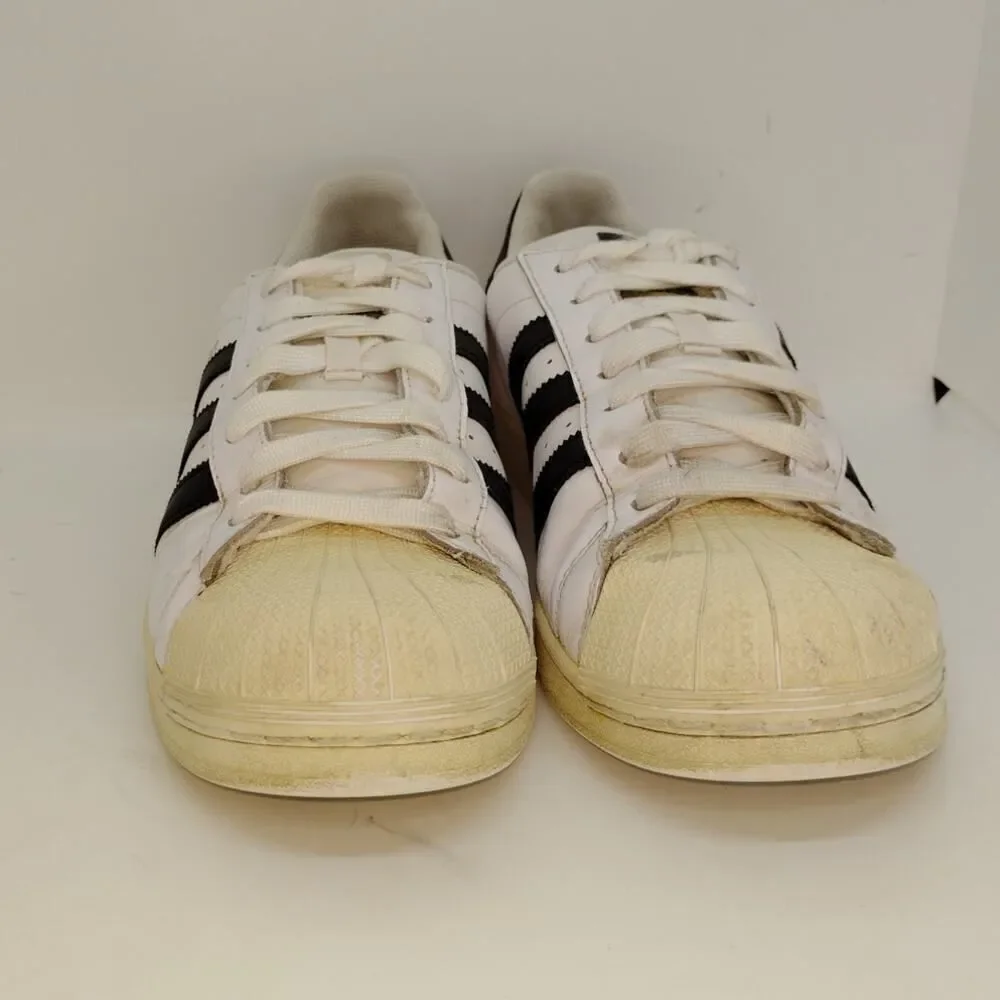 Adidas Super Star Mens Pre-owned White w/Black Striped Sneakers - sz. 11